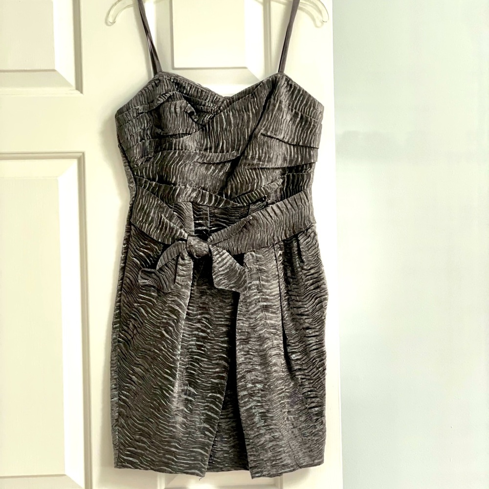 NWT BCBG silver strapless dress